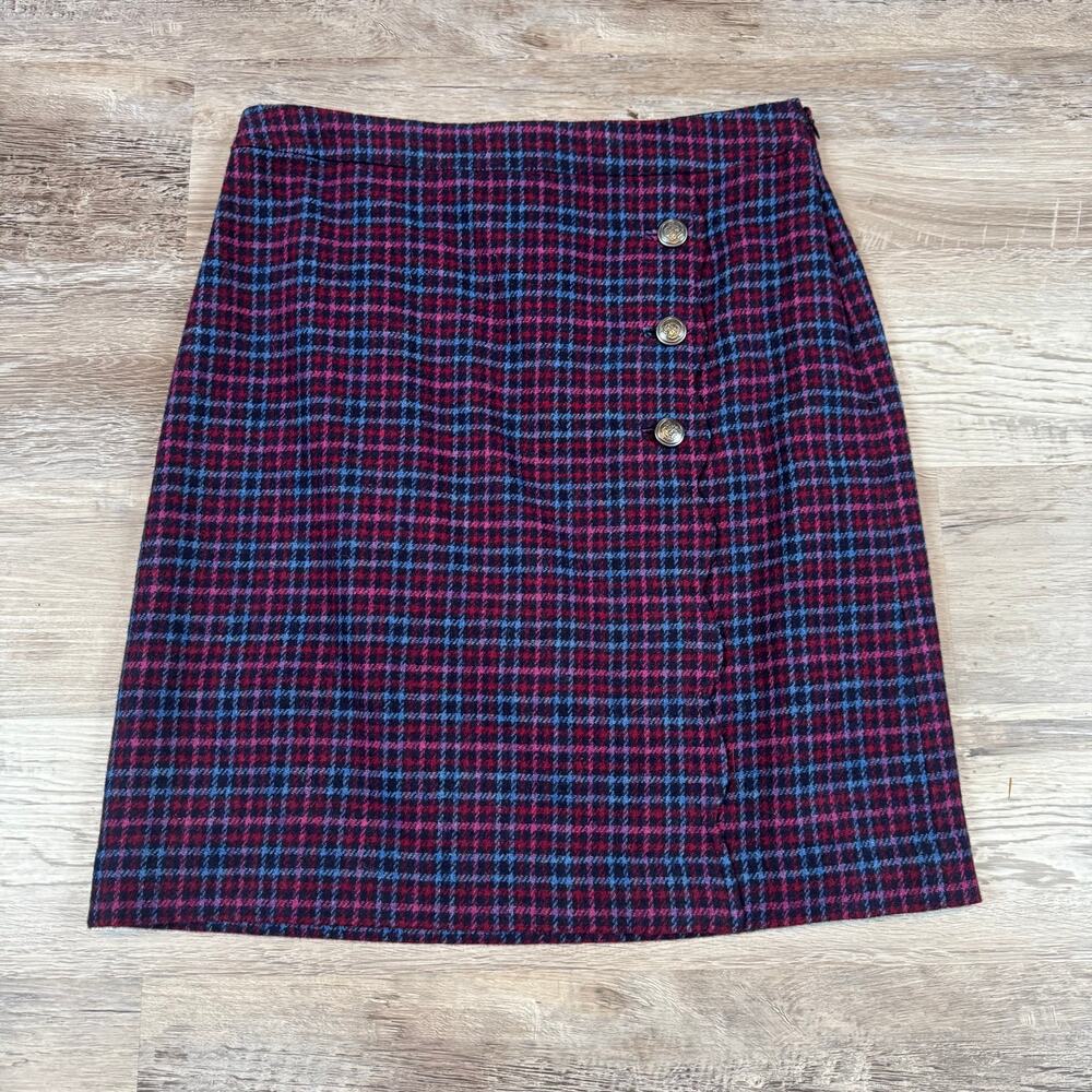 NWT Talbots Burgundy Navy Plaid Wool Mini Skirt Dark Academia Preppy Christmas 6